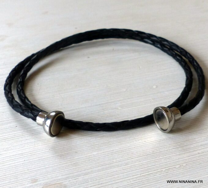 N3329c_Bracelet_cordon_cuir_tresse_2_tours_fermoir_acier_aimante_-_Bijoux_en_ligne_NINANINA