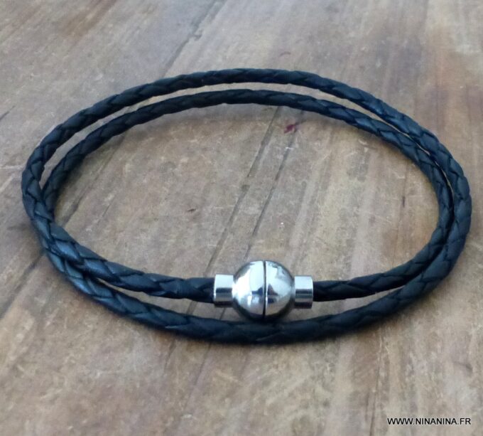 N3329j_Bracelet_cordon_cuir_tresse_2_tours_fermoir_acier_aimante_-_Bijoux_en_ligne_NINANINA