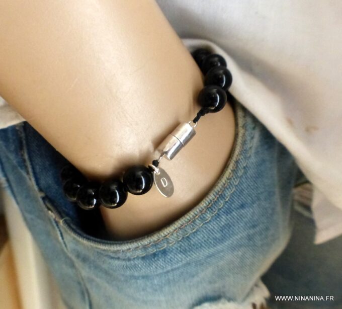 N3346 Bracelet homme perle personnalisé Argent 925 massif - Bijoux Bracelets en ligne Ninanina