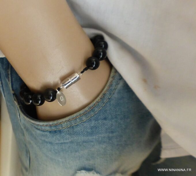 N3346a Bracelet homme perle personnalisé Argent 925 massif - Bijoux Bracelets en ligne Ninanina