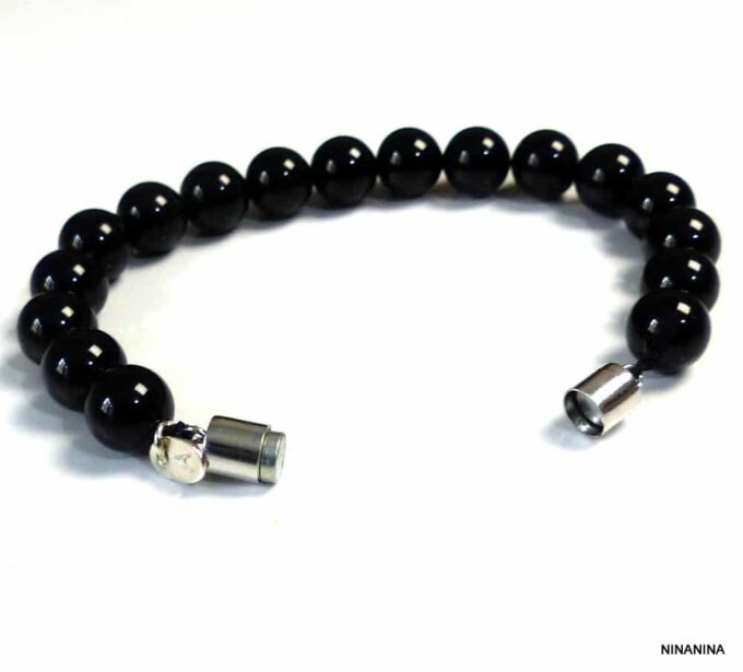 N3346c_bracelet_homme_personnalise_perles_noires_fermoir_aimante_argent_massif_925