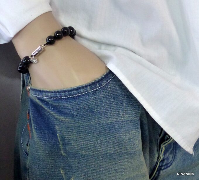 N3346i_bracelet_homme_personnalise_perles_noires_fermoir_aimante_argent_massif_925