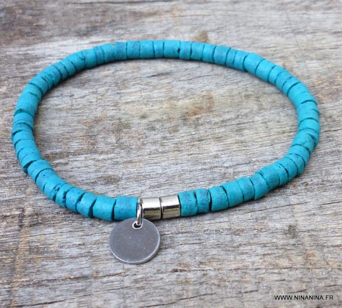 N3347b_Bracelet_rondelles_coco_turquoise_fermoir_acier_inoxydable_-_Bijoux_Bracelets_en_ligne_Ninanina