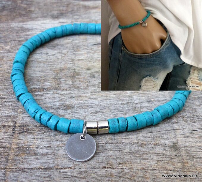 N3347i_Bracelet_rondelles_coco_turquoise_fermoir_acier_inoxydable_-_Bijoux_Bracelets_en_ligne_Ninanina