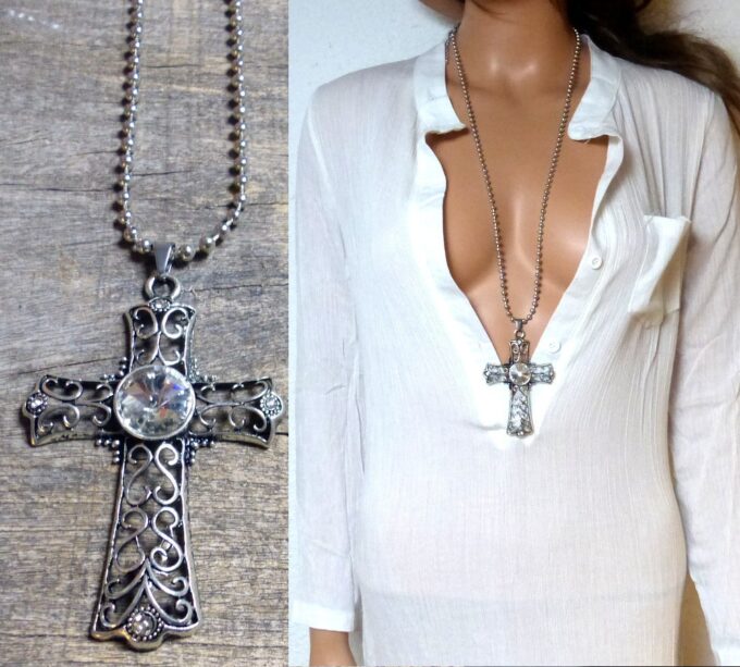 N3349c_Collier_femme_long_sautoir_croix_gothique_metal_argente_chaine_boule_NINANINA