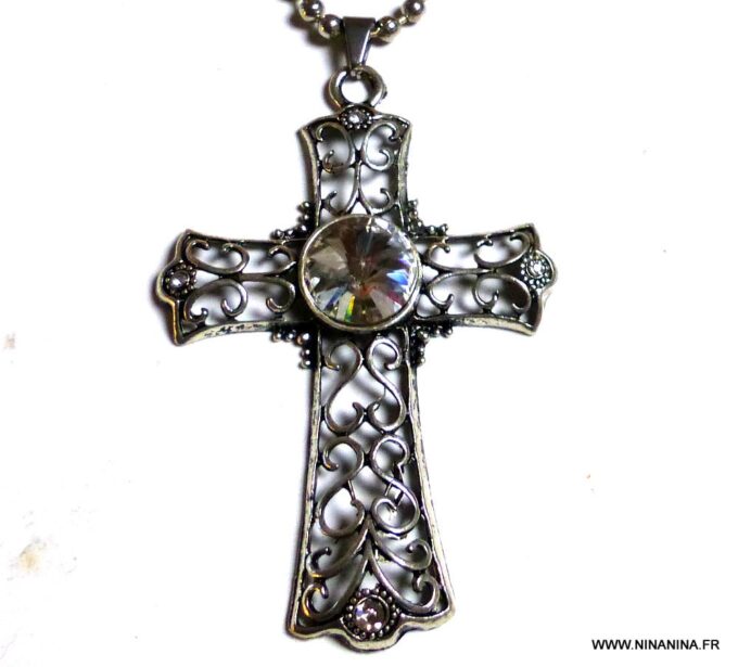 N3349d_Collier_femme_long_sautoir_croix_gothique_metal_argente_chaine_boule_NINANINA