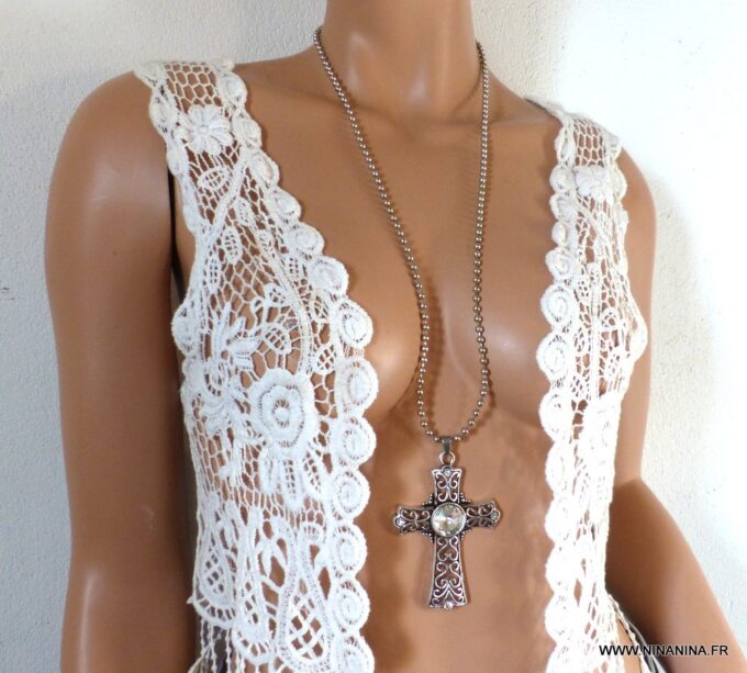 N3349g_Collier_femme_long_sautoir_croix_metal_argente_-_Bijoux_Colliers_en_ligne_Ninanina