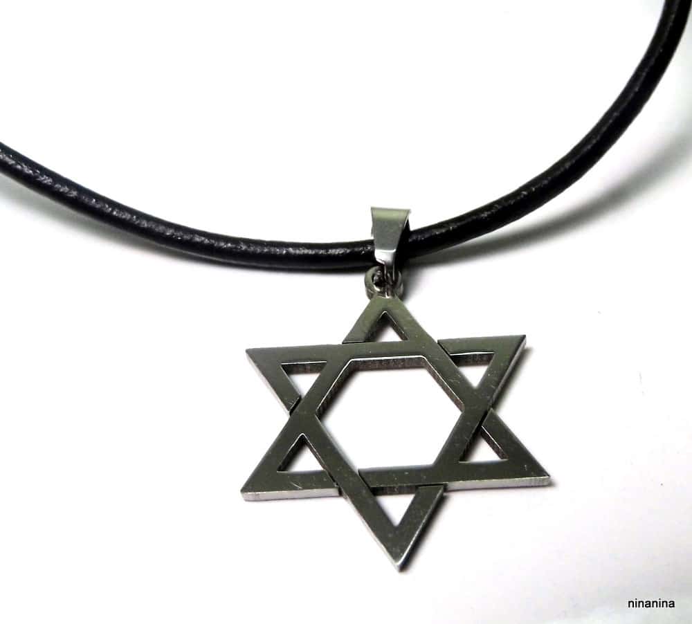 Pendentif croix de david Acier argent - Collier homme cuir – Image 3