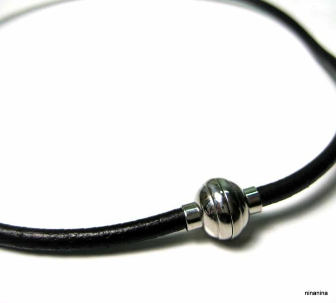 N3372terb_collier_homme_cuir_et_fermoir_boule_acier_inoxydable