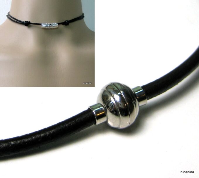 N3372terc_collier_homme_cuir_et_fermoir_boule_acier_inoxydable