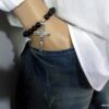 N3383_Bracelet_homme_agates_perles_noires_croix_acier_inoxydable