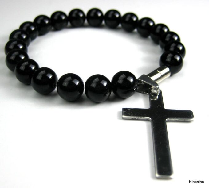 N3383terg_bracelet_croix_acier_et_perles_noires