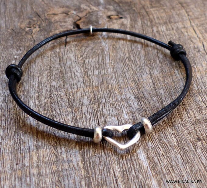 N3385b_Bracelet_cordon_cuir_coeur_argent_925_massif_-_Bijoux_Bracelets_en_ligne_Ninanina-1