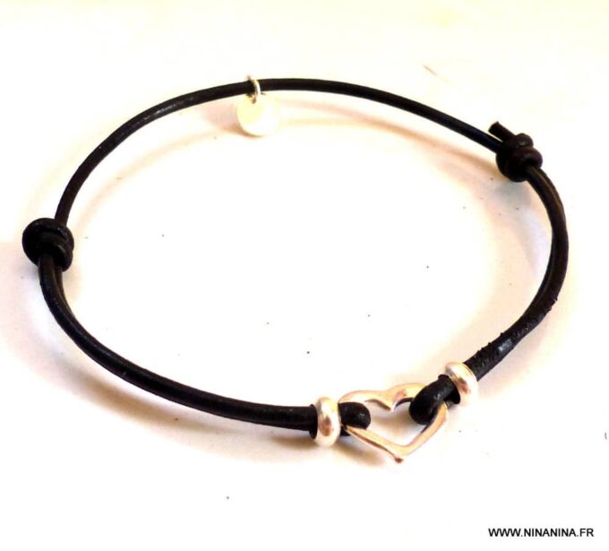 N3385d_Bracelet_cordon_cuir_coeur_argent_925_massif_-_Bijoux_Bracelets_en_ligne_Ninanina