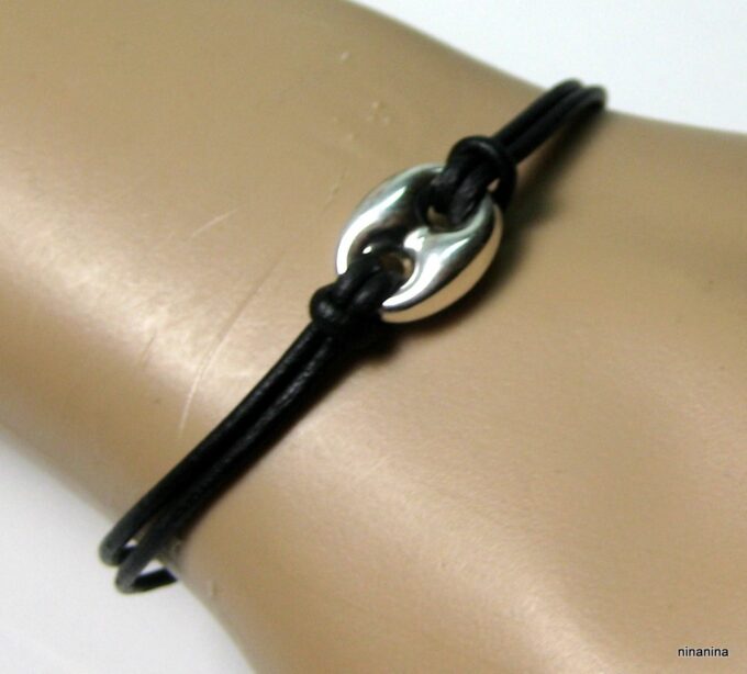 N3389terd_bracelet_cordon_cuir_et_grain_de_cafe_argent_massif