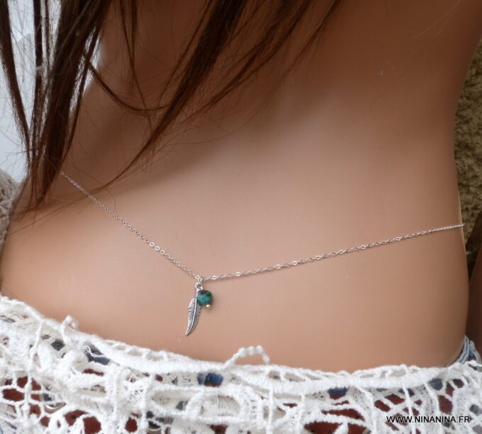 N3392g_Chaine_de_taille_plume_argent_925_massif_perle_turquoise_africaine_-_Bijoux_Chaines_en_ligne_Ninanina