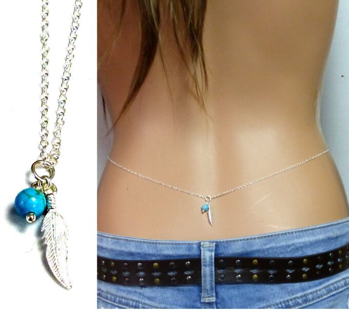 N3392ter_Chaine_de_taille_plume_argent_massif_et_turquoise_veritable
