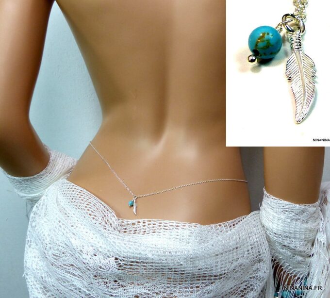 N3392terl_chaine_de_taille_plums_argent_massif_turquoise