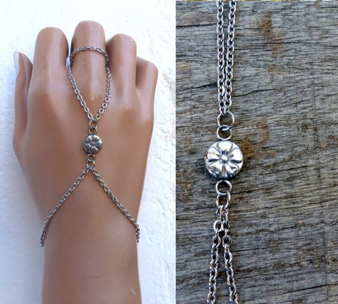 N3400A_Bracelet_Bague_-_chaine_de_main_motif_fleur_acier_inoxydable_argente-_Bijoux_Braceltes_en_ligne_Ninanina