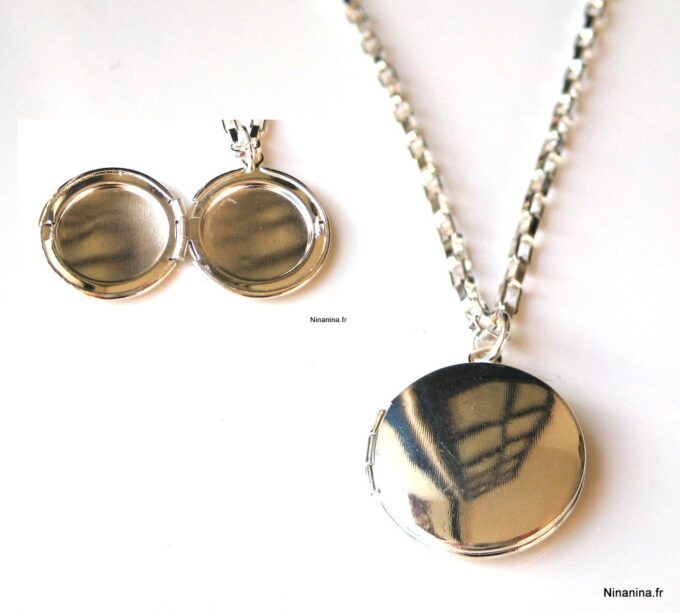Collier photo homme pendentif rond Argent plaqué - Ninanina