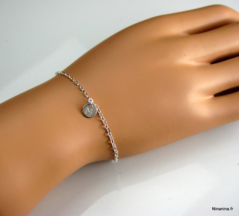 Bracelet femme personnalisé Argent 925 massif lettre - Ninanina