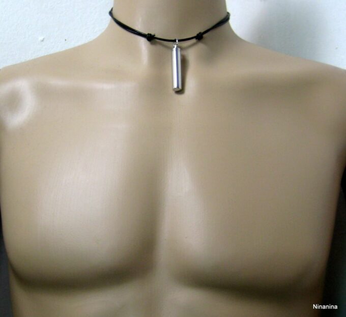 N3432teri_collier_cordon_cuir_porte-message_acier_inoxydable