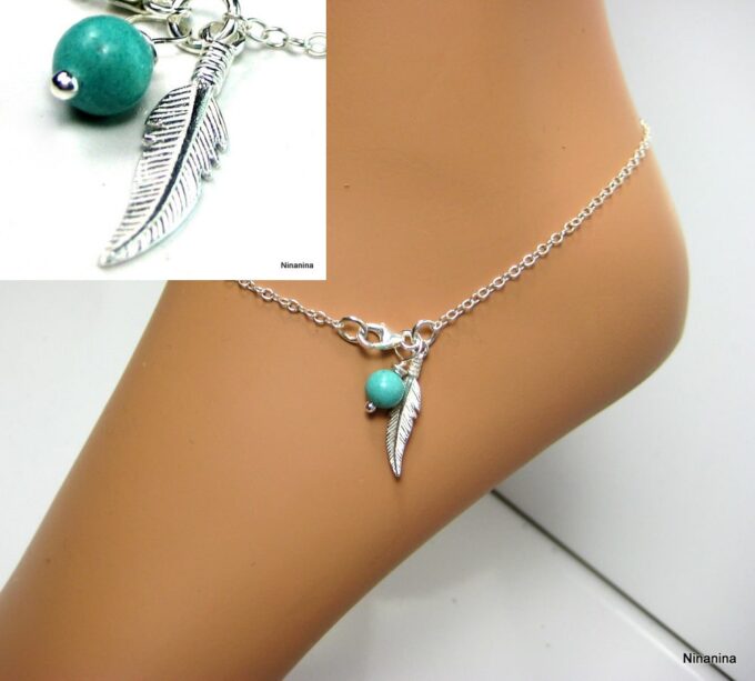 N3438ter_chaine_de_cheville_argent_massif_plume_et_turquoise-1