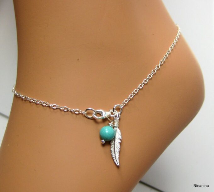 N3438tera_chaine_de_cheville_argent_massif_plume_et_turquoise_-_Copie-1