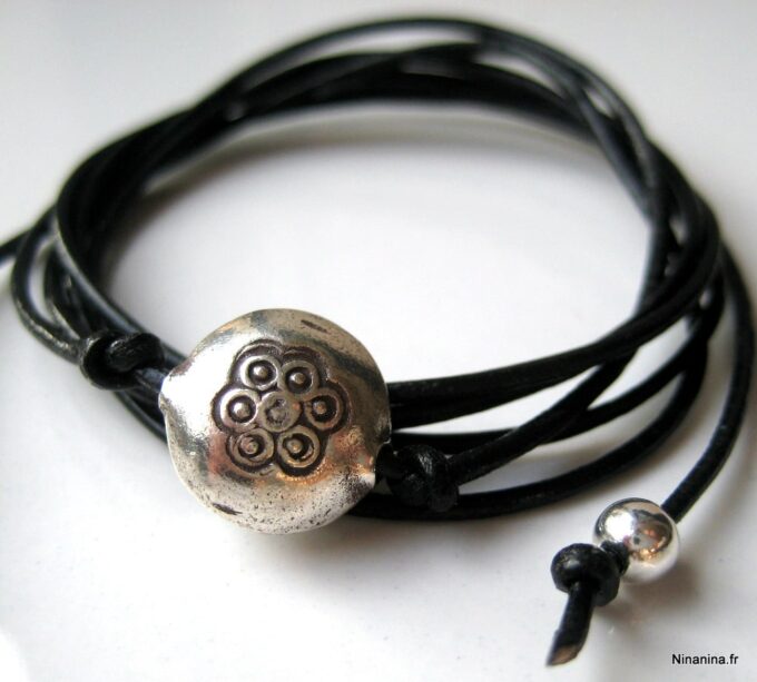 N3449_bracelet_wrap_cuir_perle_ronde_argent_massif