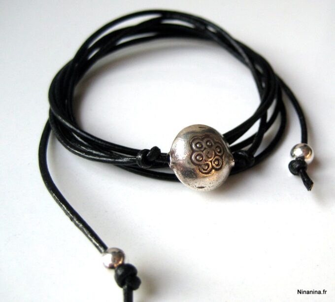 N3449f_bracelet_wrap_cuir_perle_ronde_argent_massif