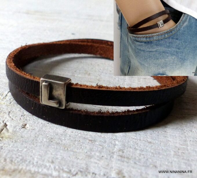 N3453c_Bracelet_homme_cuir_marron_2_tours_lettre_personnalisee_-_Bijoux_Bracelets_en_ligne_Ninanina-1