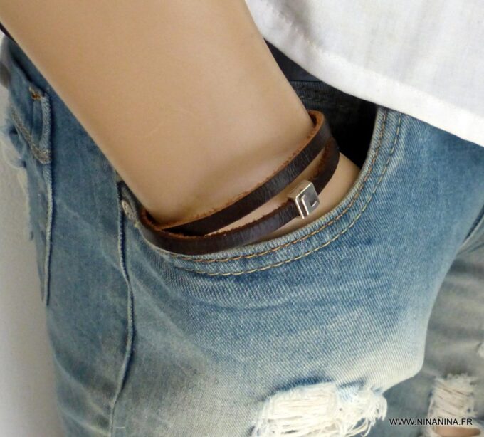N3453i_Bracelet_homme_cuir_marron_2_tours_lettre_personnalisee_-_Bijoux_Bracelets_en_ligne_Ninanina