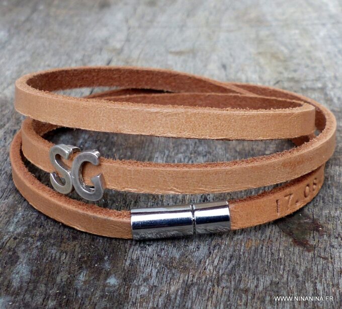 N3454_Bracelet_cuir_3_tours_grave_lettre_personnalisee_-_Bijoux_Bracelets_en_ligne_Ninanina