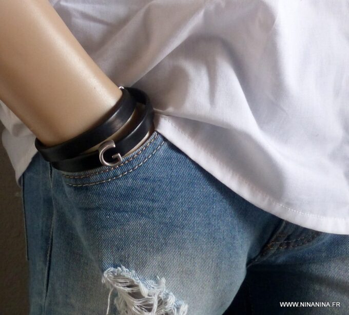 N3456d_Bracelet_cuir_3_tours_personnalise_lettre_metal_argent_-_Bijoux_Bracelets_en_ligne_NINANINA