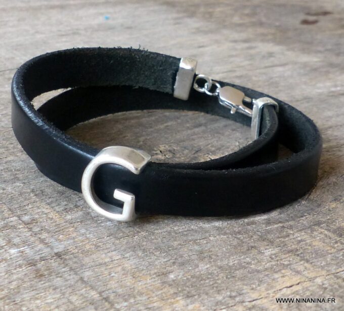 N3456m_Bracelet_cuir_3_tours_personnalise_lettre_metal_argent_-_Bijoux_Bracelets_en_ligne_NINANINA
