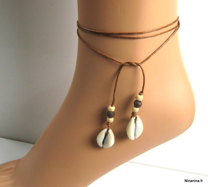 N3478e_bracelet_de_cheville_coton_cire_et_coquillage