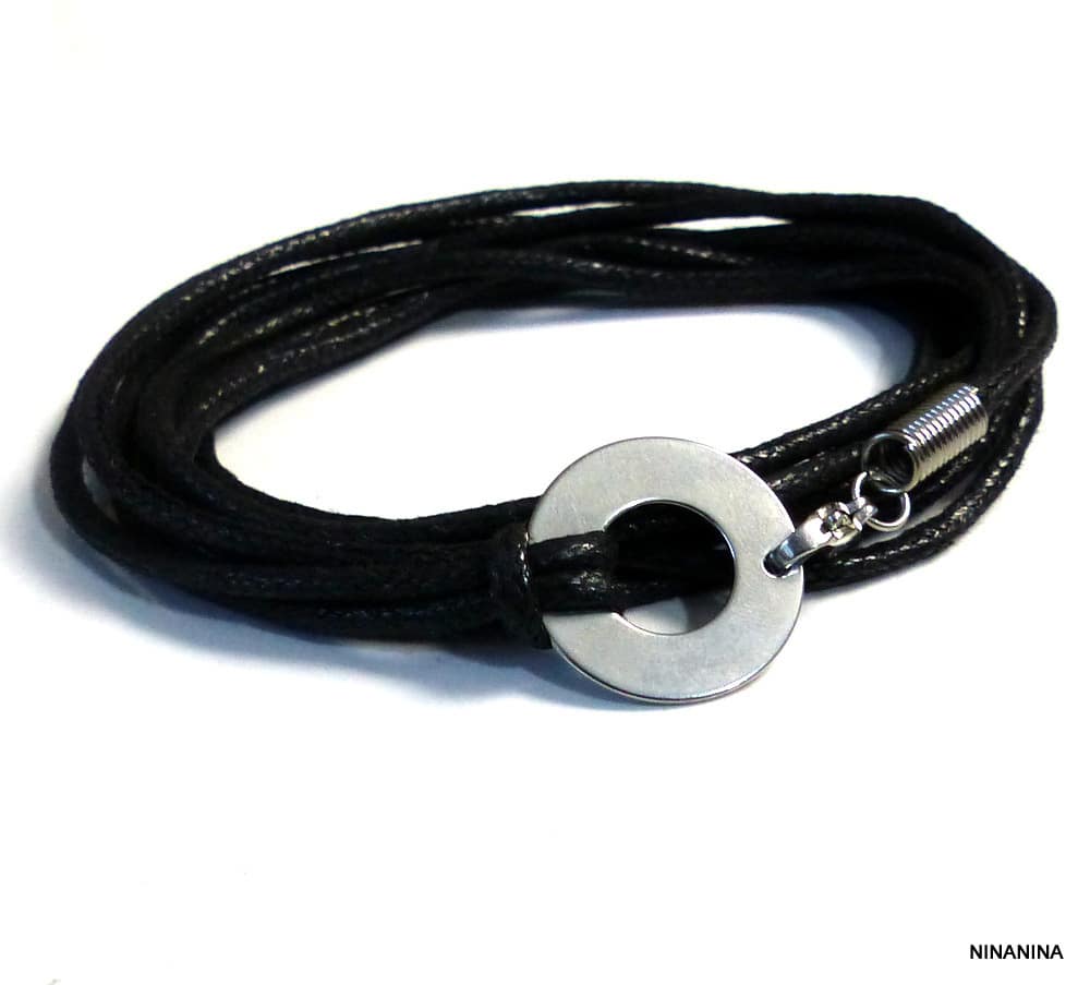 Bracelet cible Acier argenté cordon 4 tours autour du poignet – Image 7