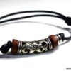 N3502_Bracelet_homme_cordon_cuir_perles_bois_tube_metal_argent