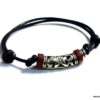 N3502c_Bracelet_homme_cordon_cuir_perles_bois_tube_metal_argent