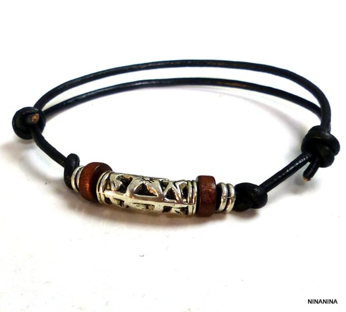 N3502ter_Bracelet_homme_cordon_cuir_et_perles_bois