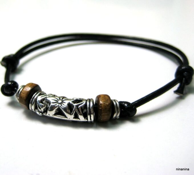 N3502tera_bracelet_homme_cordon_cuir_bois_et_metal_argent