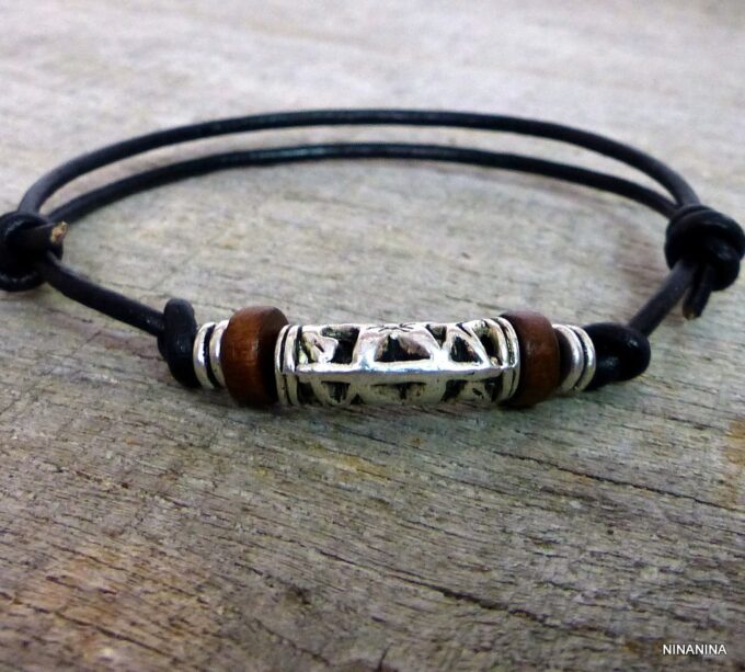 N3502terb_Bracelet_homme_cordon_cuir_et_perles_bois