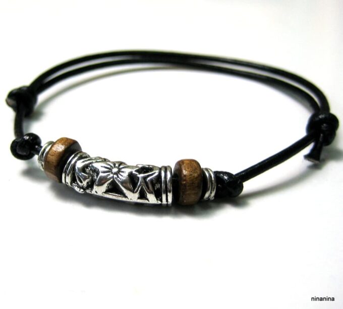 N3502tere_bracelet_homme_cordon_cuir_bois_et_metal_argent