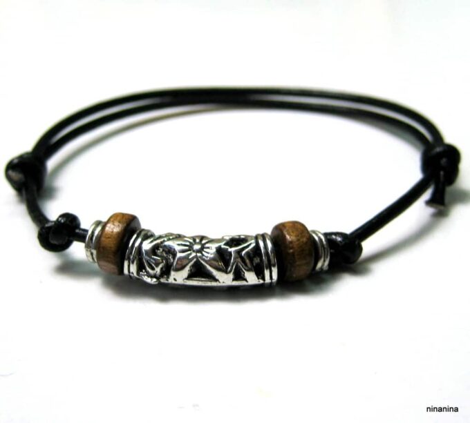 N3502terj_bracelet_homme_cordon_cuir_bois_et_metal_argent