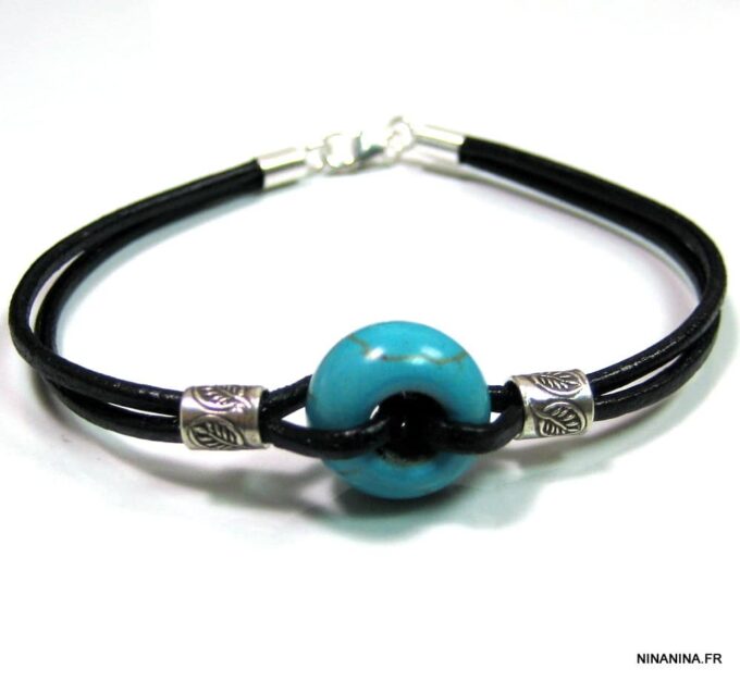 N3509bisa_bracelet_cordon_cuir_argent_massif_et_turquoise