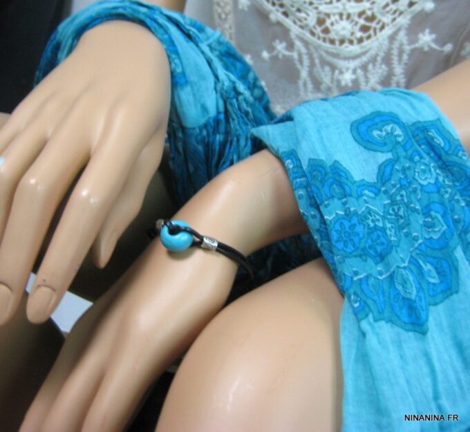 N3509bish_bracelet_cordon_cuir_argent_massif_et_turquoise
