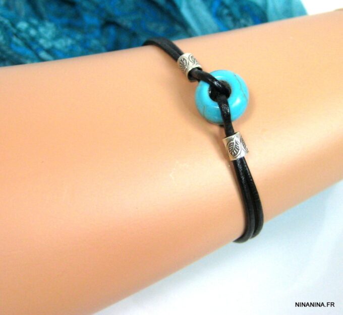 N3509bism_bracelet_cordon_cuir_argent_massif_et_turquoise