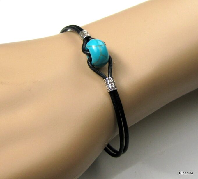 N3509h_bracelet_cordon_cuir_argent_massif_et_turquoise