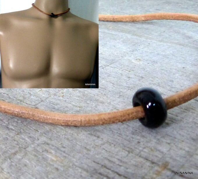 N3534ter_Collier_homme_cordon_cuir_rondelle_agate_noire