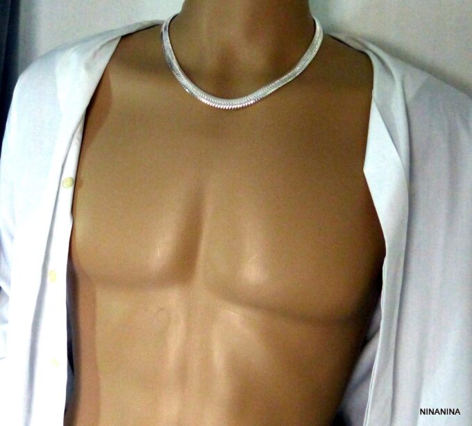 N3541b_chaine_homme_maille_serpent_plate_plaque_argent